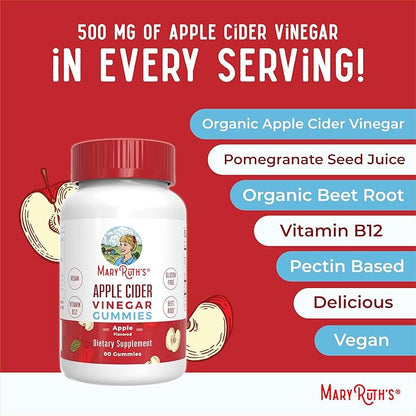 MaryRuth Organics Apple Cider Vinegar Gummies | ACV Gummies for Immune Support | Vegan | Non-GMO | Gluten Free | 60 Count