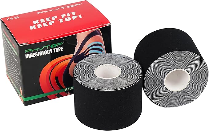 Bulk Kinesiology Tape for Knee, Shoulder, Elbow and More, Perfect K Tape Roll Uncut for Sports, Recovery and Physio Therapy, 2 Pack Black