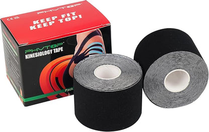 Bulk Kinesiology Tape for Knee, Shoulder, Elbow and More, Perfect K Tape Roll Uncut for Sports, Recovery and Physio Therapy, 2 Pack Black