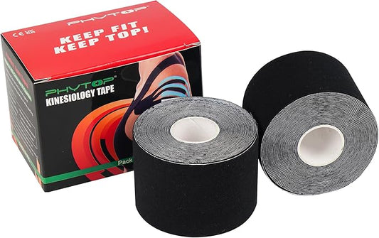 Bulk Kinesiology Tape for Knee, Shoulder, Elbow and More, Perfect K Tape Roll Uncut for Sports, Recovery and Physio Therapy, 2 Pack Black