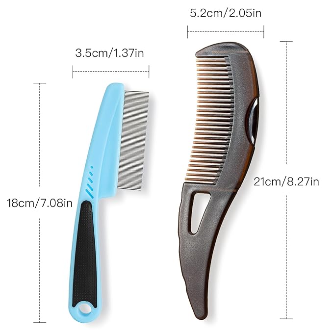 Dandruff Comb, Stainless Steel Fine Tooth Lice/Flea/Psoriasis Comb, Scalp Oil Buildup Removal Wide Hollow Tooth Button Hairbrush for Scalp Massage Care for Man Women and Kids (Blue)
