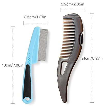 Dandruff Comb, Stainless Steel Fine Tooth Lice/Flea/Psoriasis Comb, Scalp Oil Buildup Removal Wide Hollow Tooth Button Hairbrush for Scalp Massage Care for Man Women and Kids (Blue)