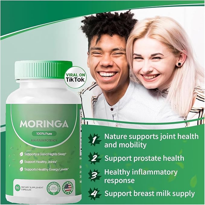 Pure Moringa Powder Capsules - 800mg, Antioxidant Superfood for Energy, Skin Health & Gut Support - Rich in Essential Vitamins & Amino Acids - Natural, Non-GMO, 60 Capsules (2)
