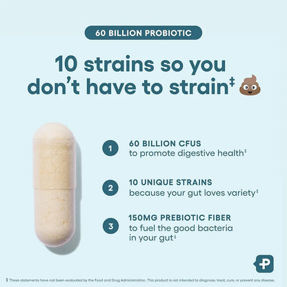 Physician's CHOICE Probiotics 60 Billion CFU - 10 Strains + Organic Prebiotics - Immune, Digestive & Gut Health - Supports Occasional Constipation, Diarrhea, Gas & Bloating - for Women & Men - 60ct