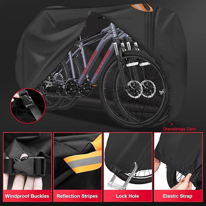 Bike Cover for 2 Bikes - Outdoor Bike Covers for Stationary 2 Bikes Heavy Duty & Waterproof, 600D Bicycle Covers for 2 eBike, Mountain Bike, Road Bike, Hybrid Bike, Beach Cruiser Bike Storage