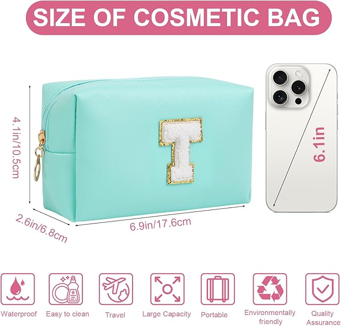Birthday Gifts for Women Her,Travel Cute Makeup Bag,Large Capacity Cosmetic Bags for Women Makeup Pouch PU Leather Waterproof Cosmetic Bag (T, Blue)
