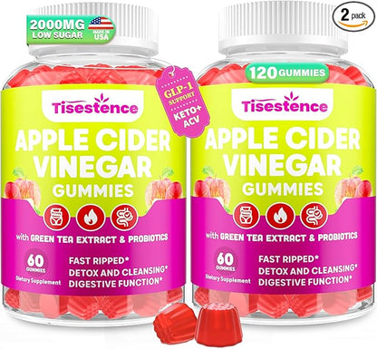 Apple Cider Vinegar Gummies, Keto ACV Gummies 2000MG for Cleanse & Detox, Max Strength ACV Keto Gummies with Green Tea, Raspberry, B12 and Probiotics for Metabolism & Digestive Health -2 Months Supply