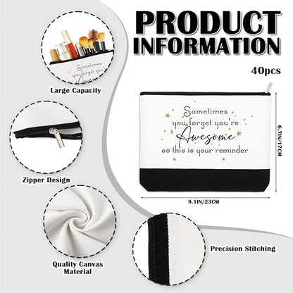 Sanwuta 80 Pcs Inspirational Canvas Makeup Bags Keychains Set Graduation Gifts Teacher Appreciation Gifts Bulk for Employees Women (Awesome Sign)