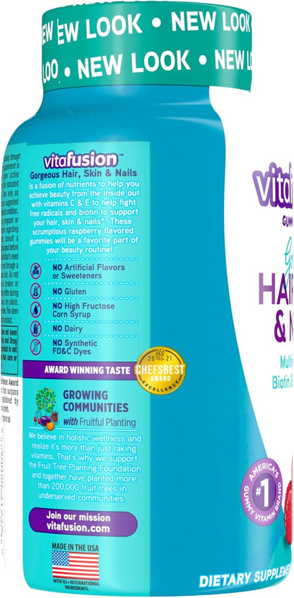 Vitafusion Gorgeous Hair, Skin & Nails Multivitamin Plus Biotin and Antioxidant Vitamins C&E, Raspberry Flavor, 135ct (45 Day Supply), from America’s Number One Gummy Vitamin Brand (Pack of 2)