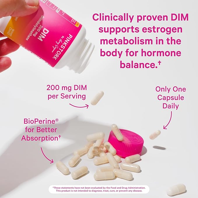 Pink Stork DIM Supplement for Women - Estrogen and Hormone Balance for Menopause, Perimenopause & PMS - DIM 200 mg Plus BioPerine for Mood Support - 60 Day Supply