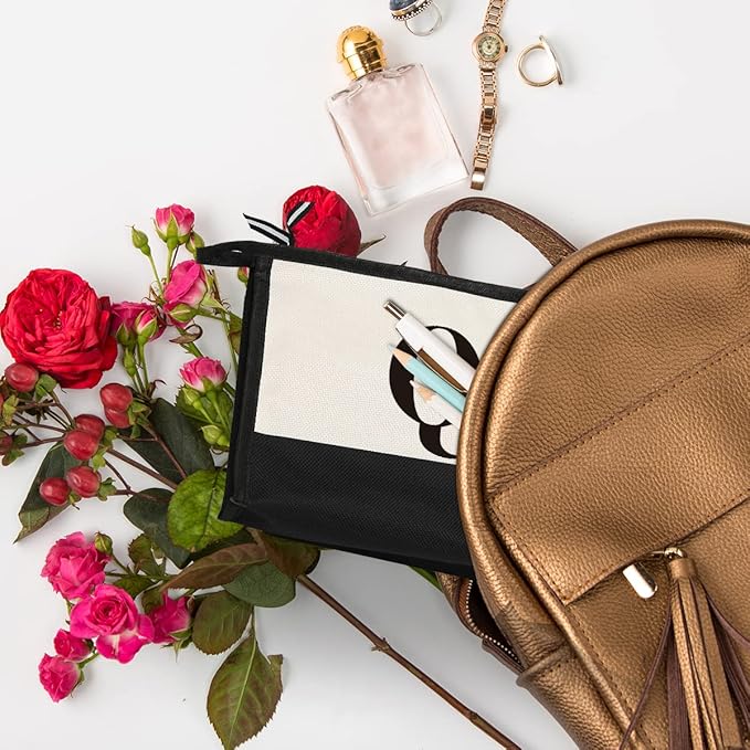 Monogrammed for Women Initial bridesmaid gifts, Personalized monogram Monogram Cosmetic Bag,Travel Makeup Bag Suitable for Wedding weekend Beach Gift for Women Teachers Friends.Pure letters Q