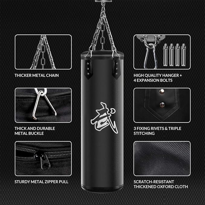 Punching Bag Set for Adults with Gloves, Heavy Punching Bags Hanging, Boxing Fitness Workout Training Kick - Unfilled
