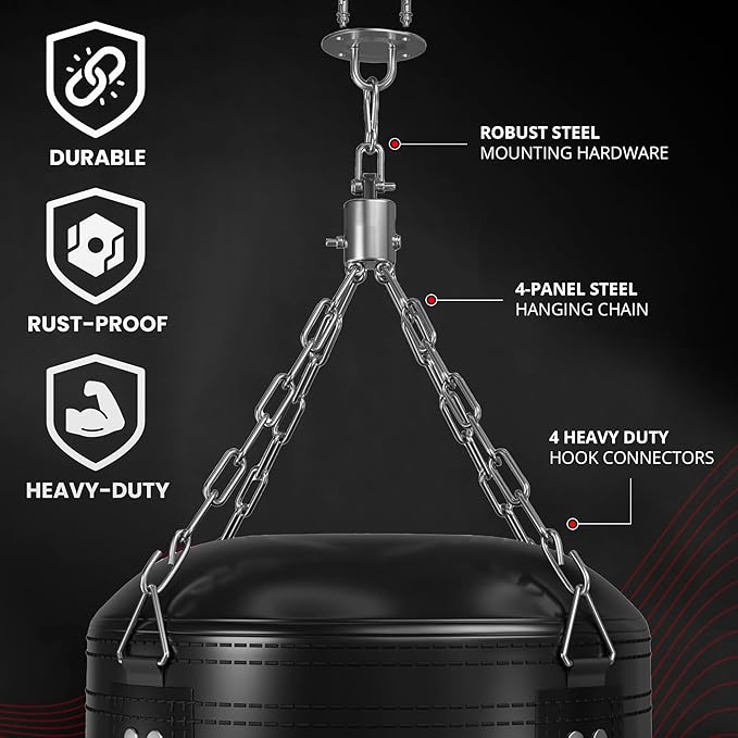 Boxing Set for Adults – 4FT Heavy Duty Hanging Punching Bag (Unfilled) with Gloves, Wraps & Timer – Kickboxing, MMA, Muay Thai Home Gym Training Kit – Saco de Boxeo para Adultos
