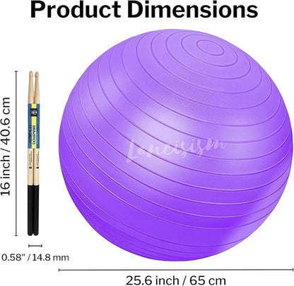 Cardio Drumming Equipment Set - 26" Exercise Ball with Pump and Weighted Cardio Drumming Sticks with Grips - Fitness Yoga Ball Drumsticks Workout for Balance, Rhythm, Aerobic Moves, Dance, Gymnastics
