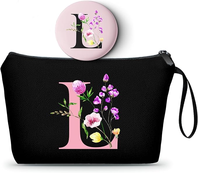 SEAMOON Women Birthday Unique Initial Funny Gifts for Teenage Girl Sister Friends Bridesmaid Personalized Travel Make up Cosmetic Bag with Mirror Valentines Mothers Day Christmas Graduation L