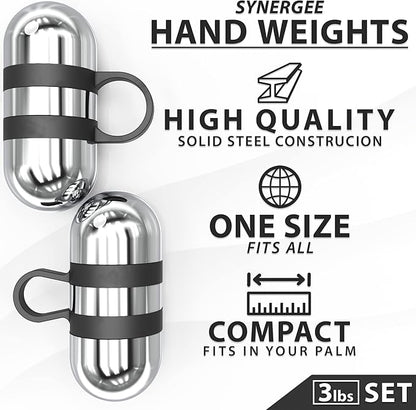 Synergee Cardio Hand Weights. Steel Hand Weights Dumbbell Set with Anti-Slip Silicone Finger Loop for Workout, Fitness, Training for Men and Women. Sold in Pairs. Available in 1lb, 1.5lb and 2lb Sets