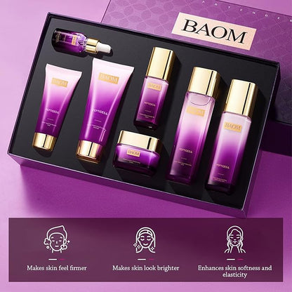 7 Pcs Anti Aging Skin Care Sets Gentle Skin | Complete Skincare Process Beauty Skin Care Kit Gift Makeup Set with Facial Cleanser, Toner, Lotion, Essence, Face Cream, Eye Cream for Wife Mom Women