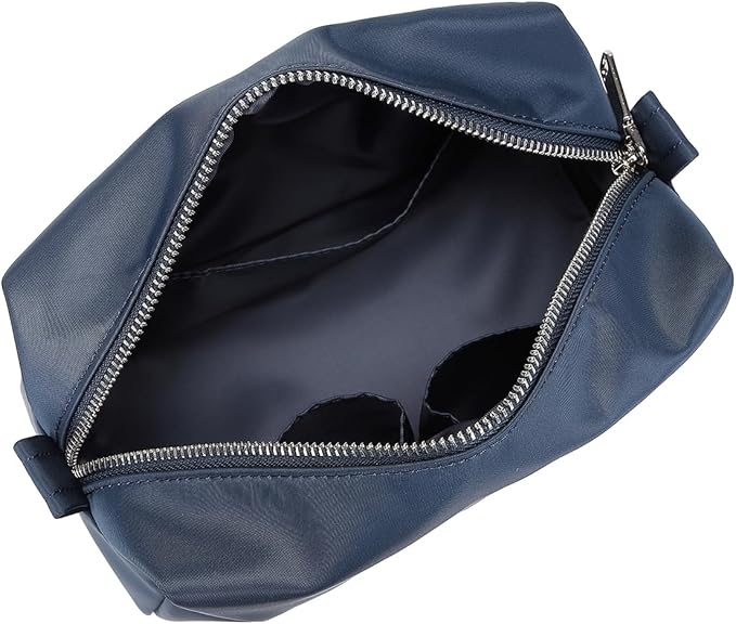 Organizer Bag Lightweight Cosmetic Bag with Ring Clasp Perfect Travel Makeup Bag for Women nylon Stand Up Design (Navy Blue/Nylon)