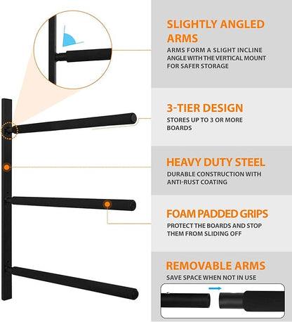 Yes4All Heavy Duty Steel Wall Mount Paddle Board Racks, Surfboard Holder, Suitable for Both Indoor and Outdoor Storage
