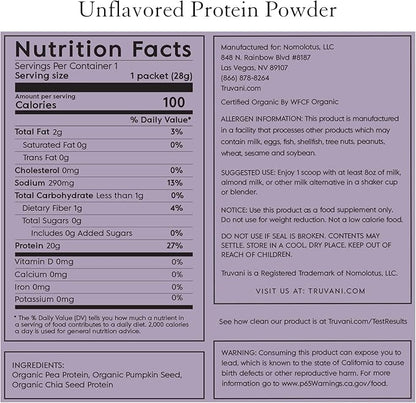 Truvani Vegan Pea Protein Powder | Unflavored | 20g Organic Plant Based Protein | 1 Serving | Keto | Gluten & Dairy Free | Low Carb | No Added Sugar