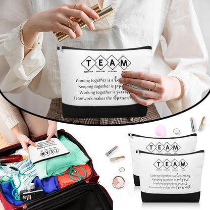 Sanwuta 48 Pcs Inspirational Canvas Makeup Bags Keychains Set Graduation Gifts Teacher Appreciation Gifts Bulk for Employees Women (Team)