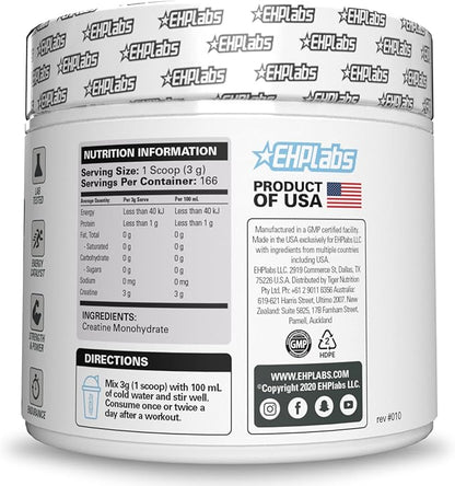 EHP Labs CREA-8 Micronized Creatine Monohydrate Powder - Creatine Powder for Muscle Growth, Increased Strength, Enhanced Energy Output and Improved Performance, Unflavored - 100 Servings (500g)
