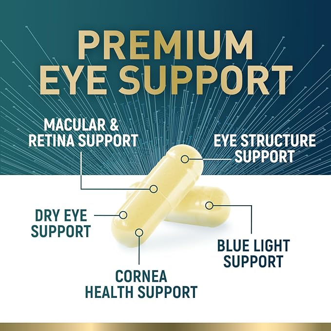 Eye Vitamins & Mineral Supplement, Contains Lutein, Zeaxanthin, Bilberry & Zinc, Supports Eye Strain, Vision Macular Health & Dry Eyes for Adults with Vitamin C & E, Lycopene - 60 Capsules