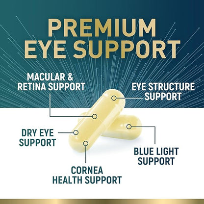 Eye Vitamins & Mineral Supplement, Contains Lutein, Zeaxanthin, Bilberry & Zinc, Supports Eye Strain, Vision Macular Health & Dry Eyes for Adults with Vitamin C & E, Lycopene - 60 Capsules