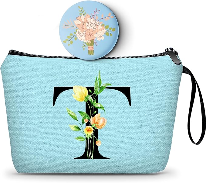 SEAMOON Women Birthday Unique Bride to be Bridal Shower Initial Gifts for Mom Sister Friend Her Teacher Aunt Makeup Cosmetic Bag with Mirror Mothers Day Christmas Graduation T