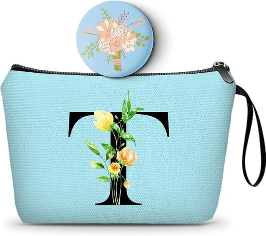 SEAMOON Women Birthday Unique Bride to be Bridal Shower Initial Gifts for Mom Sister Friend Her Teacher Aunt Makeup Cosmetic Bag with Mirror Mothers Day Christmas Graduation T