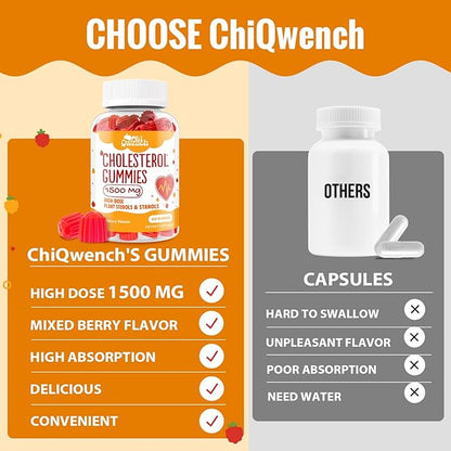 Cholesterol Supplements with 1500 Mg Plant Sterols & Stanols, Cholesterol Support Gummies, Cholesterol Complex Gummies, Maintains Normal Levels, Mixed Berry Flavor, 60 Count