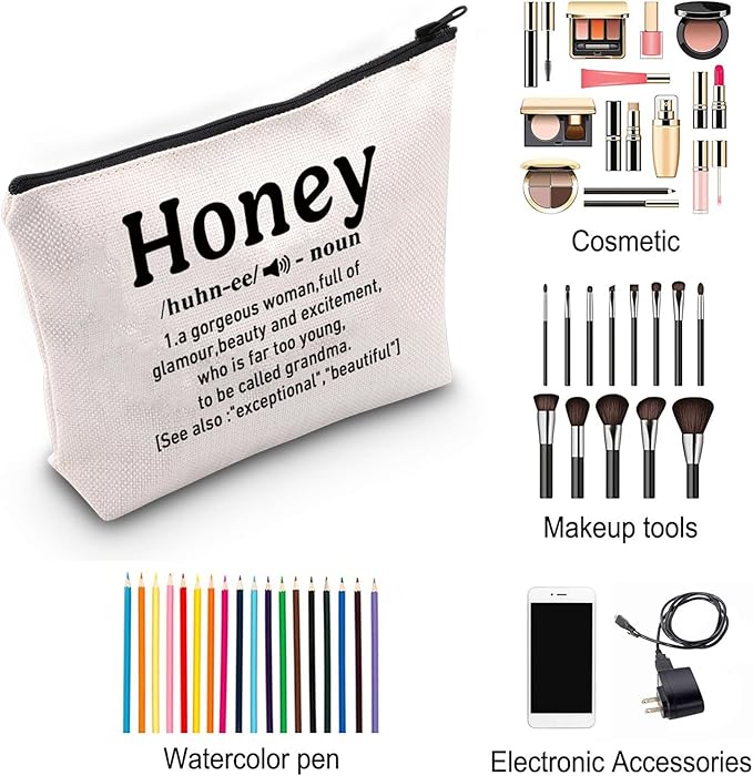 ZJXHPO Honey Definition Cosmetic Bag, Grandma Survival Kit, Best Grandma Ever Makeup Bag With Zipper, Appreciation Gift for Mothers Day