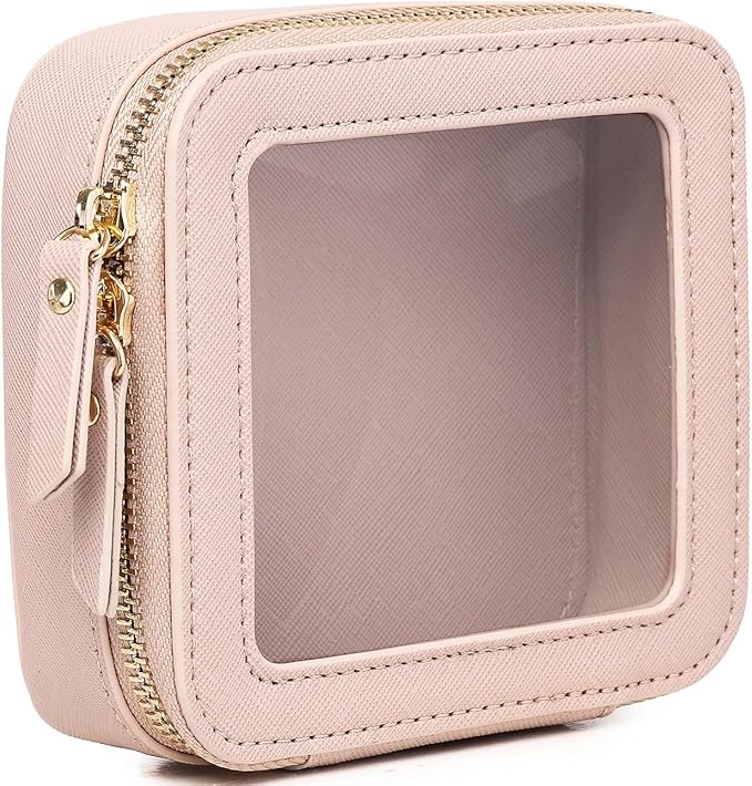 Small Makeup Bag Mini Clear Cosmetic Makeup Case & Toiletry Bag with Zipper Women's Purse Organizer & Car Essentials (Pink, MINI)