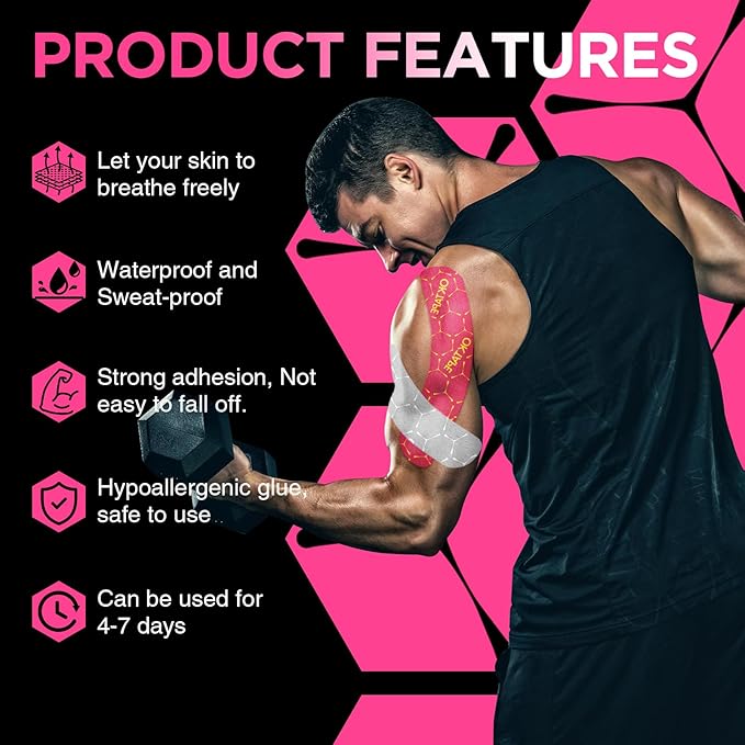OK TAPE Synthetic Kinesiology Tape Precut Strips, Waterproof Kinesiology Athletic Tape for Muscle Support and Recovery, Reduce Muscle Discomfort K Tape, 2in×16.4ft Roll 20PCS | Gray