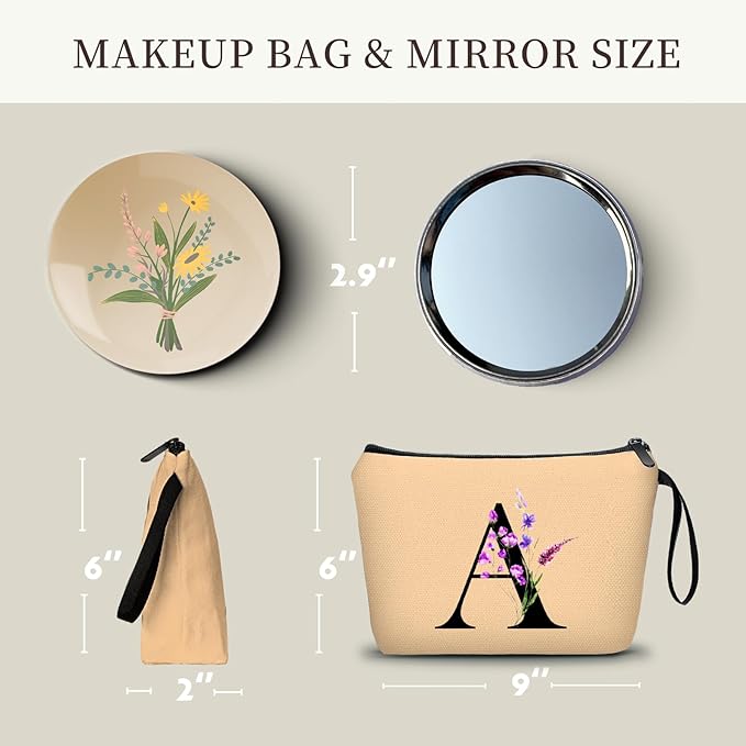 SEAMOON Maid of Honor Friendship Birthday Gifts for Women Her Aunt Sister Bridesmaid Coworkers Bride Personalized Makeup Cosmetic bag with Mirror Mothers Day Christmas Graduation A