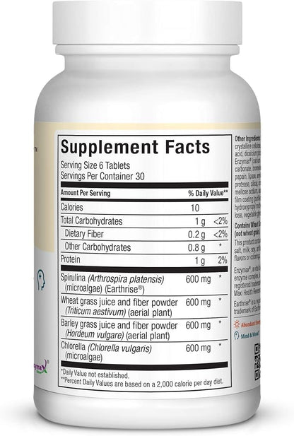 Maxi Health Green Vitality - Green Superfood - Energy and Mood Formula - 180 Tablets - Kosher