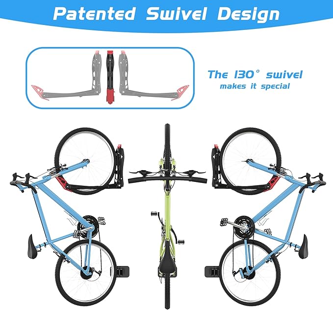 BIKEPAL No Lifting Wall Mount Swivel Bike Rack, Wall Bike Hangers for Garage Space Saving Vertical Bike Storage(4 Pack)
