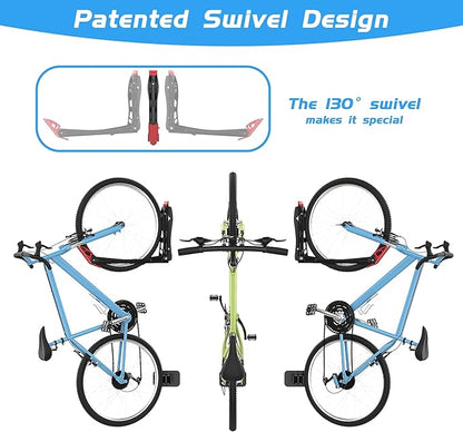 BIKEPAL No Lifting Wall Mount Swivel Bike Rack, Wall Bike Hangers for Garage Space Saving Vertical Bike Storage(4 Pack)