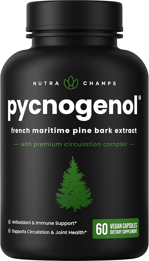 Pycnogenol French Maritime Pine Bark Extract | Premium Circulation Complex | Blood Flow, Nitric Oxide Production | Superior Absorption, Results with Black Pepper Extract | Vegan, Non-GMO | 60 Capsules