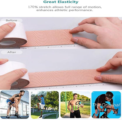 Kinesiology Tape Uncut -4 Pack,2 in x 66 ft | Waterproof Athletic Tape for Support Muscle Joint Knees, Sports| Pure Cotton Elastic Sports & Hypoallergenic Weightlifting K Tape Joints Pain Relief
