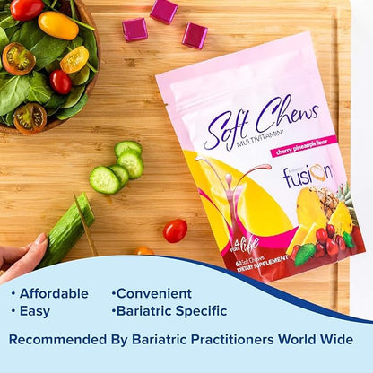 Bariatric Fusion Bariatric Multivitamin Chewable Soft Chew | Cherry Pineapple Flavor | Chewy Bariatric Vitamins for Post Bariatric Surgery Patients | 60 Count | 1 Month Supply