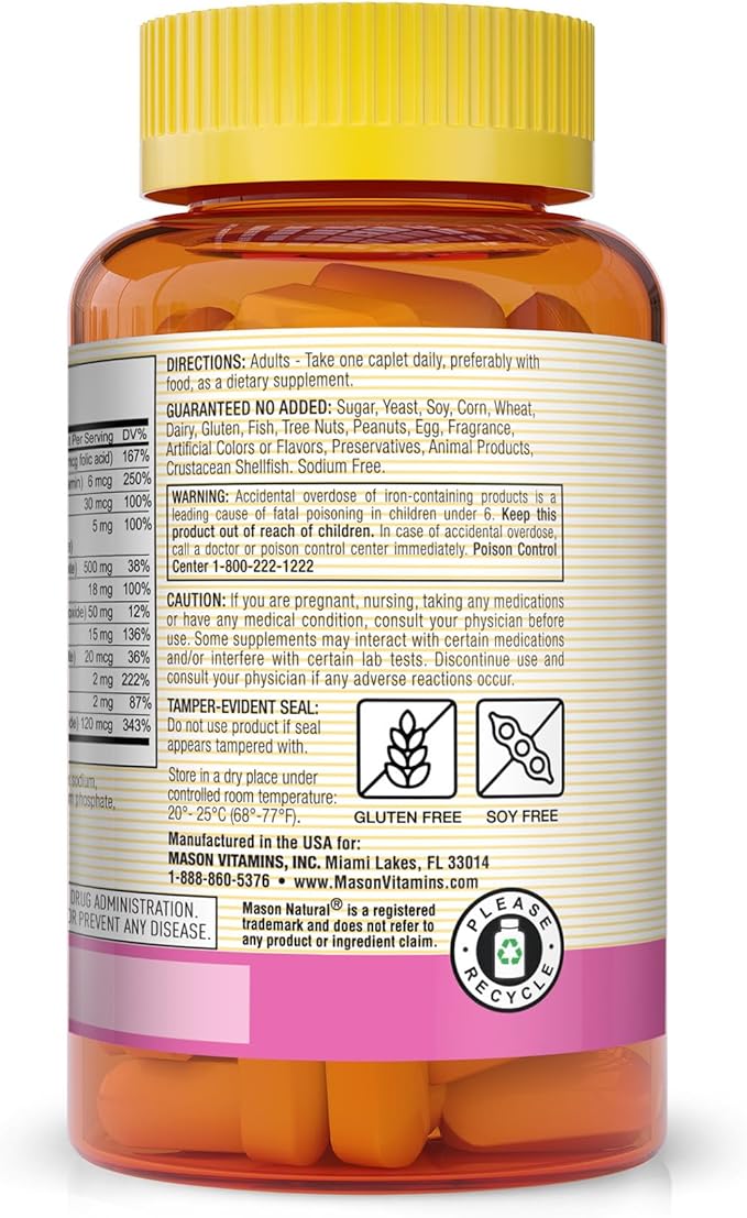 MASON NATURAL Women's Daily Multi Formula with 21 Essential Vitamins and Nutrients, Supports General Wellness and Overall Health, 90 Caplets (Pack of 3)
