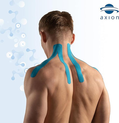 Kinesiology Tape Uncut | 2 Rolls of Athletic Sports Tape in Blue and Red | 16ft Length and 2'' Width per Roll | Waterproof • Skin-Friendly • Elastic | Ideal for Sports | axion