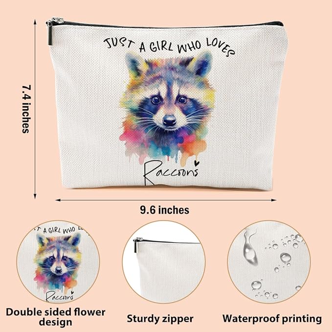 Raccoon Gifts Makeup Bag, Raccoon Lovers Cosmetic Bag Travel Organizer Bags Makeup Pouch, Christmas Birthday Animal Lovers Gifts for Horse Lovers Women Girls Friends
