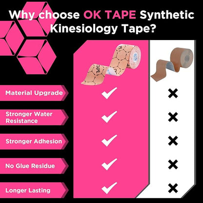 OK TAPE Synthetic Kinesiology Tape Precut Strips, Waterproof Kinesiology Athletic Tape for Muscle Support and Recovery, Reduce Muscle Discomfort K Tape, 2in×16.4ft Roll 20PCS | Beige