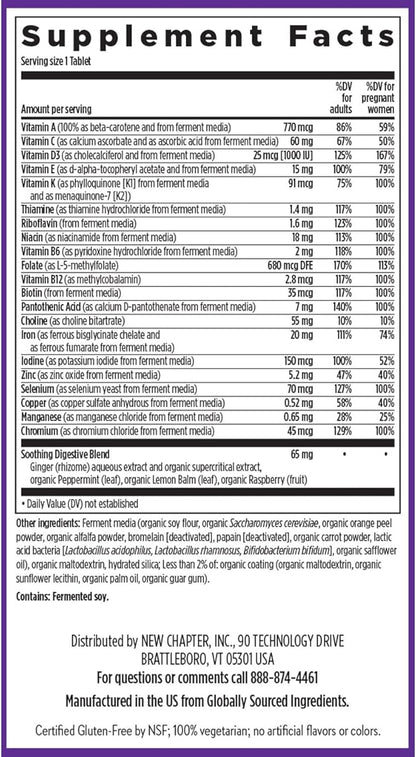 New Chapter Prenatal Vitamins, One Daily Prenatal Multivitamin with Methylfolate + Choline for Healthy Mom & Baby, Gluten Free & Non-GMO, 30 Count