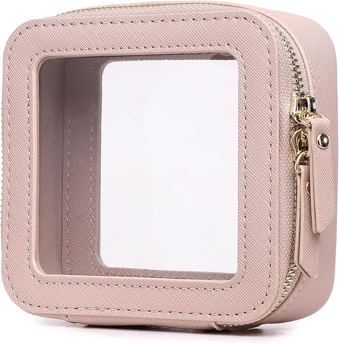 Small Makeup Bag Mini Clear Cosmetic Makeup Case & Toiletry Bag with Zipper Women's Purse Organizer & Car Essentials (Pink, MINI-3)