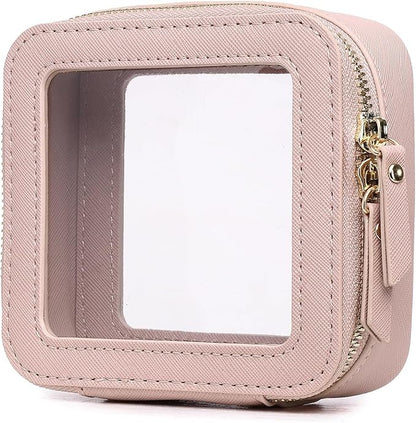 Small Makeup Bag Mini Clear Cosmetic Makeup Case & Toiletry Bag with Zipper Women's Purse Organizer & Car Essentials (Pink, MINI-3)