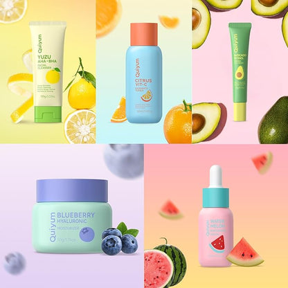 Fruit Skin Care for Teens, 5 Daily Routine Beauty Skin Care Sets - Exfoliation, Smooth, Clean, Oil Control, Firm, Hydrate, Glow Up, Skincare Gift Set for Girls Women, Travel Set, for All Skin
