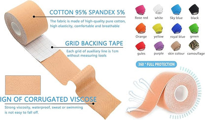 Kinesiology Tape Pro 5 Rolls, 2 Inch High Elasticity Sports Tape Therapeutic Pain Relief–Physio Tape for Muscle Recovery & Joint Support, Waterproof & Hypoallergenic & Breathable–Blue